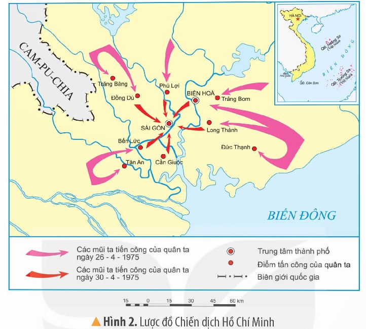 Đọc thông tin và quan sát các hình 1, 2, em hãy nêu diễn biến chính của Chiến dịch Hồ Chí Minh. (ảnh 2)