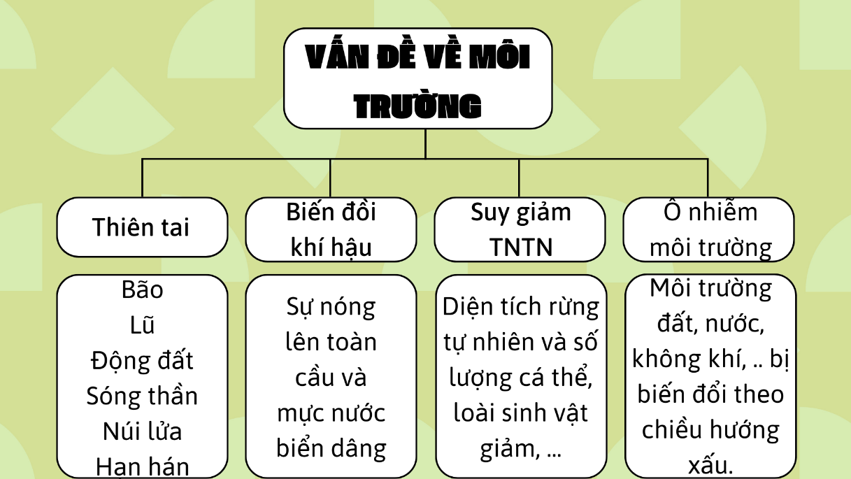 Hãy vẽ sơ đồ về một số vấn đề môi trường trên thế giới. (ảnh 1)