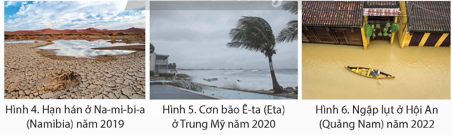 Đọc thông tin và quan sát các hình 4,5, 6, em hãy kể tên một số thiên tai và cho biết hậu quả của nó. (ảnh 1)