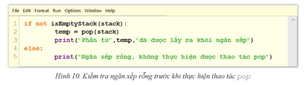 Em hãy:  a) Đọc hàm pop(S) ở Hình 8 và cho biết dấu ? cần được thay bằng gì.   (ảnh 2)