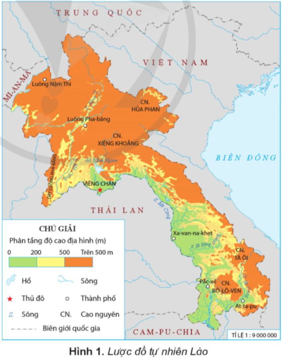 Quan sát hình 1, em hãy xác định vị trí địa lí của Lào trên lược đồ. (ảnh 1)