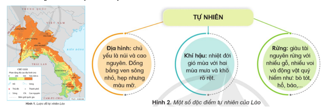 • Quan sát các hình 1, 2, em hãy trình bày một số đặc điểm cơ bản về tự nhiên của Lào.  • Đọc thông tin, em hãy trình bày một số đặc điểm cơ bản về dân cư của Lào. (ảnh 1)