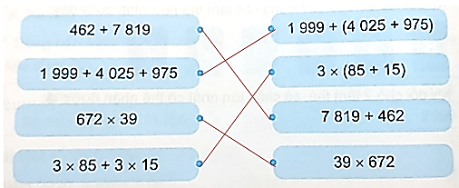 Không thực hiện phép tính, hãy nối các cặp biểu thức có giá trị bằng nhau. (ảnh 2)