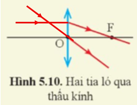 Vẽ vào vở hai tia tới thấu kính hội tụ tương ứng với hai tia ló ở hình 5.10. (ảnh 2)