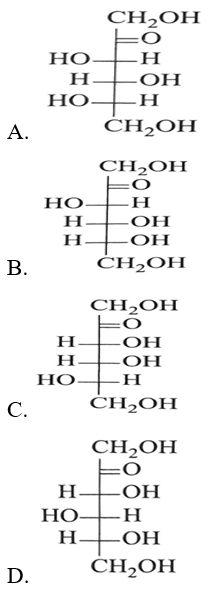 Công thức nào dưới đây mô tả đúng cấu tạo của fructose ở dạng mạch hở? (ảnh 1)