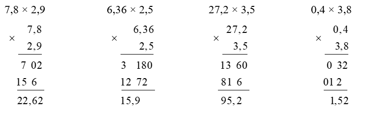 a) Đặt tính rồi tính:  7,8 × 2,9 (ảnh 1)