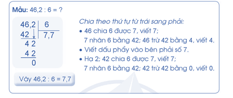 Tính (theo mẫu)  5,1 : 3	  45,6 : 4  ...	  35,6 : 2  .. (ảnh 1)