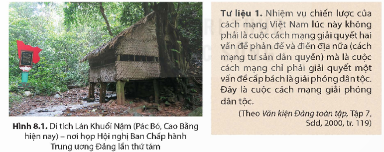 Khai thác thông tin và tư liệu trong mục, hãy cho biết nội dung chuyển hướng chiến lược cách mạng của Đảng Cộng sản Đông Dương trong những năm 1939-1941 là gì? Lấy dẫn chứng từ tư liệu 1 để chứng minh.   (ảnh 1)