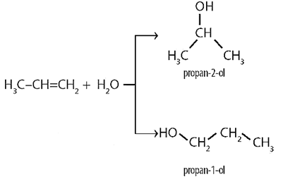 Phản ứng cộng nước vào propene có mặt xúc tác acid tạo thành hỗn hợp hai sản phẩm gồm: propan – 2 – ol (sản phẩm chính) và propan – 1 – ol (sản phẩm phụ). Điều này được giải thích dựa trên cơ chế phản ứng với sự hình thành hai tiểu phân trung gian carbocation khác nhau. Cơ chế phản ứng là gì?  (ảnh 1)