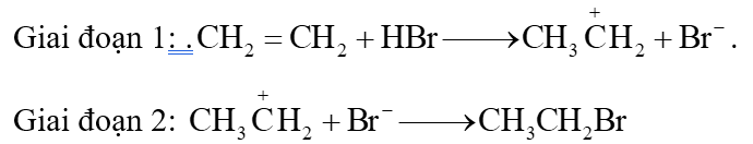 Phương trình hoá học của phản ứng giữa ethylene và hydrogen bromide như sau: CH2=CH2 + HBr → CH3-CH2-Br a) Phản ứng trên thuộc loại phản ứng cộng hay phản ứng tách? b) Hãy dự đoán cách hình thành sản phẩm CH3CH2Br. (ảnh 1)