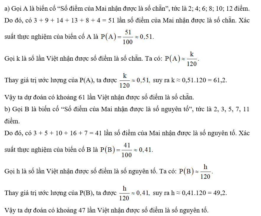 Hai bạn Mai và Việt lần lượt thực hiện việc gieo đồng thời hai con xúc xắc và (ảnh 1)