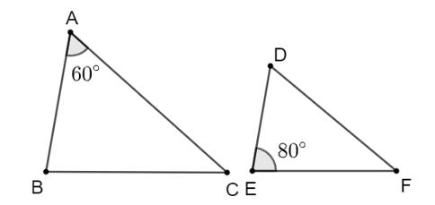 Cho ∆ABC ᔕ ∆DEF. Biết góc A = 60 độ , góc E = 80 độ hãy tính số đo các góc góc B , góc C, góc D, góc F (ảnh 1)