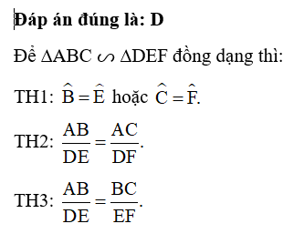 Cho tam giác ABC vuông tại A và tam giác DEF vuông tại D. Điều kiện nào dưới đây (ảnh 1)