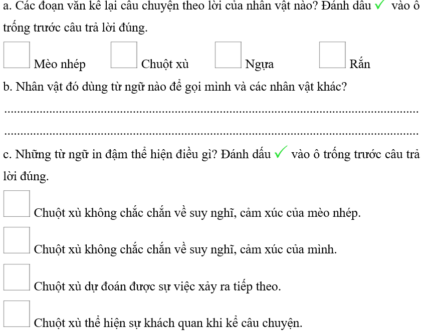 Đọc các đoạn văn trong bài tập 1 (SHS Tiếng Việt 5, tập một, trang 15) và trả lời câu hỏi. (ảnh 1)