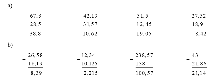 a) Tính  b) Đặt tính rồi tính  26,58 – 18,19 (ảnh 2)