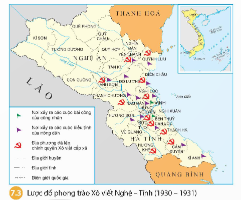 Dựa vào lược đồ 7.3, tư liệu 7.4 và thông tin trong bài, hãy trình bày những nét chính của phong trào Xô viết Nghệ-Tĩnh. Tại sao Xô viết Nghệ -Tĩnh lại được coi là đỉnh cao của phong trào cách mạng giai đoạn 1930-1931? (ảnh 1)