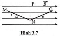 Hai dây dẫn thẳng MN và NO được nối với nhau tại N và có dòng điện chạy theo chiều từ MNO với cường độ I. Hệ thống ở trong một từ trường đều nằm ngang với cảm ứng từ có độ lớn B (Hình 3.7). Biết MN=NO. Phát biểu nào sau đây là sai? (ảnh 1)