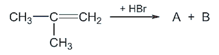 a) Viết công thức cấu tạo của A và B, biết A là sản phẩm chính, A và B là những chất đồng phân có cùng công thức phân tử C4H9Br. b) Viết cơ chế phản ứng để giải thích quá trình tạo thành A và B. (ảnh 1)