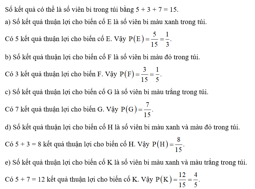 Một túi đựng các viên bi giống hệt nhau, chỉ khác màu, trong đó có 5 viên (ảnh 1)