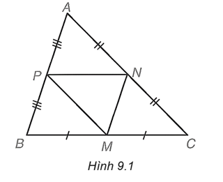 Trong Hình 9.1, ABC là tam giác không cân; M, N, P lần lượt là trung điểm của (ảnh 1)