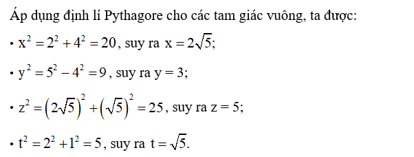 Tính các độ dài x, y, z, t trong Hình 9.12. (ảnh 2)