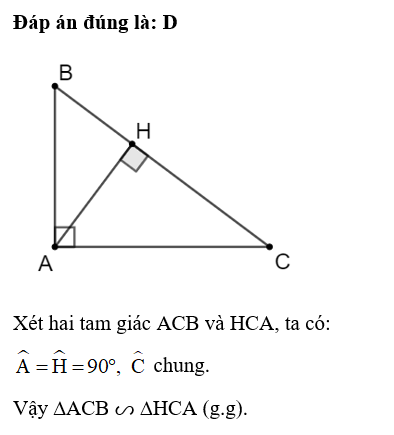 Cho tam giác ABC vuông tại A và có đường cao AH. Khẳng định nào sau đây là đúng? (ảnh 1)