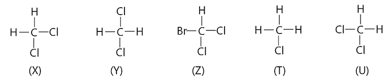 Những công thức nào dưới đây biểu diễn cùng một chất:    A. X, Y, Z.	B. X, T, U.	C. X, Y, U.	D. Y, T, U. (ảnh 1)