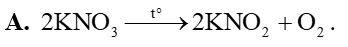 Muối potassium nitrate phân hủy khi bị nung nóng theo phương trình hóa học nào sau đây? (ảnh 1)