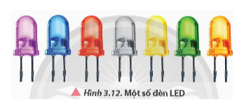 Sử dụng đèn LED bán dẫn (Hình 3.12) để tạo ra mạch điện minh hoạ cho chỉnh lưu nửa chu kì và chỉnh lưu cả chu kì.   (ảnh 1)