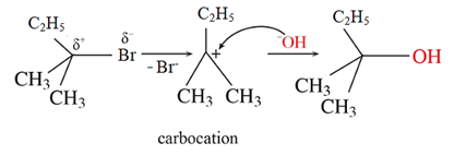 : Viết phương trình hoá học của phản ứng thuỷ phân 2 – bromo – 2 – methylbutane trong dung dịch sodium hydroxide. Giải thích quá trình tạo ra sản phẩm bằng cơ chế phản ứng. (ảnh 2)