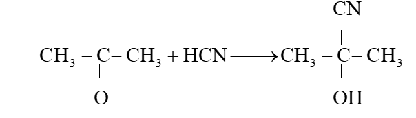 Viết phương trình hoá học của phản ứng giữa acetone và HCN. Giải thích quá trình tạo ra sản phẩm bằng cơ chế phản ứng. (ảnh 1)