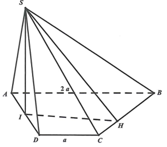 Cho hình chóp \[S.ABCD\] có đáy \[ABCD\] là hình thang vuông tại \(A\) và \(D,\) \(AB = AD = 2a.\) Gọi \[I\] là trung điểm cạnh  (ảnh 1)