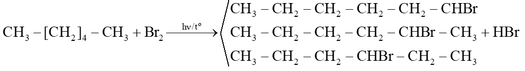 Viết phương trình hoá học của phản ứng giữa hexane với nước bromine (khi chiếu sáng hoặc đun nóng). Viết cơ chế để giải thích quá trình tạo thành sản phẩm monobromohexane bằng cơ chế phản ứng. (ảnh 1)