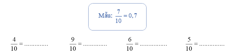 a) Chuyển các phân số thập phân thành số thập phân (theo mẫu): (ảnh 1)