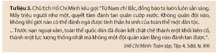 Khai thác tư liệu 3 và thông tin trong mục, em có nhận xét gì về tinh thần kháng chiến chống thực dân Pháp xâm lược trở lại của nhân dân Việt Nam? (ảnh 1)