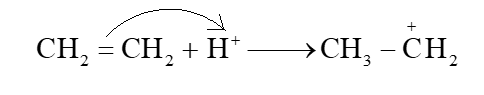 Trình bày cơ chế phản ứng khi cho ethylene tác dụng với HBr, với H2O (xúc tác H+). (ảnh 3)