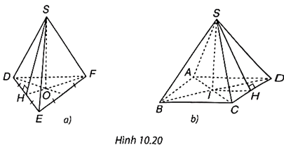 Gọi tên đỉnh, cạnh bên, cạnh đáy, đường cao và một trung đoạn của hình chóp tam giác đều, hình chóp tứ giác đều trong Hình 10.20. (ảnh 1)