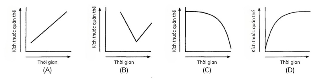 Biểu đồ nào sau đây thể hiện quần thể đã tăng trưởng  (ảnh 1)