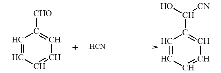 Benzaldehyde cyanohydrin có thể được tạo thành từ phản ứng hoá học giữa benzaldehyde và HCN. Viết phương trình hoá học và giải thích bằng cơ chế phản ứng. (ảnh 1)