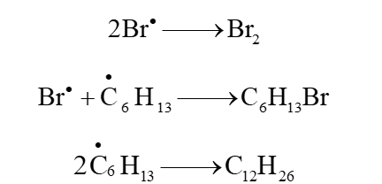 Viết phương trình hoá học của phản ứng giữa hexane với nước bromine (khi chiếu sáng hoặc đun nóng). Viết cơ chế để giải thích quá trình tạo thành sản phẩm monobromohexane bằng cơ chế phản ứng. (ảnh 4)