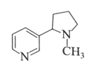 Nicotine là chất gây nghiện có trong thuốc lá. Nicotine là một amine và có công thức cấu tạo như hình bên. Công thức phân tử của nicotine là   A. C10H12N2. B. C10H14N2. C. C12H14N2. D. C12H12N2. (ảnh 1)