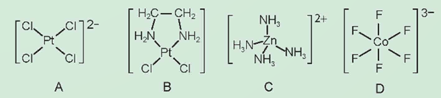 Cho các phức chất A, B, C, D sau: Xác định số phối trí của nguyên tử trung tâm trong mỗi phức chất trên. (ảnh 1)