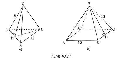 Tính diện tích xung quanh của hình chóp tam giác đều, hình chóp tứ giác đều trong Hình 10.21. (ảnh 1)