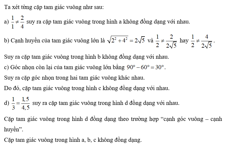 Cặp tam giác vuông nào đồng dạng với nhau trong Hình 9.14? (ảnh 2)