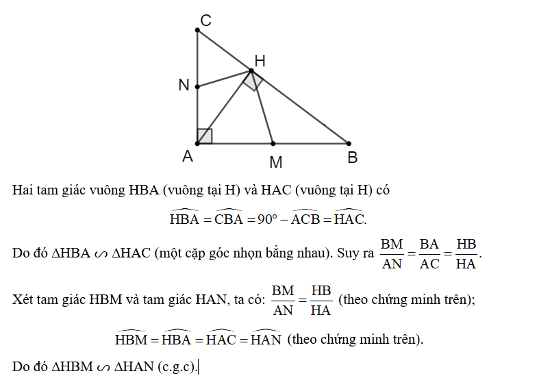 Cho tam giác ABC vuông tại A có đường cao AH. Cho M và N lần lượt  (ảnh 1)