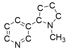 Nicotine là chất gây nghiện có trong thuốc lá. Nicotine là một amine và có công thức cấu tạo như hình bên. Công thức phân tử của nicotine là   A. C10H12N2. B. C10H14N2. C. C12H14N2. D. C12H12N2. (ảnh 2)