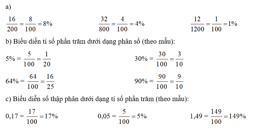 a) Biểu diễn phân số dưới dạng tỉ số phần trăm (theo mẫu): (ảnh 4)