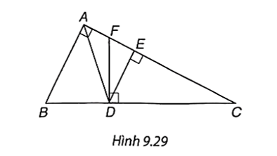 Cho tam giác ABC vuông tại A và các điểm D, E, F như Hình 9.29 sao cho AD là phân (ảnh 1)