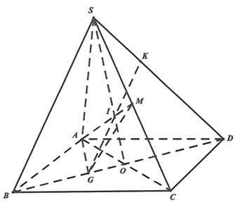 Cho hình chóp \[S.ABCD\] có đáy \({\rm{ABCD}}\) là hình bình hành. Gọi \(G\) là trọng tâm tam giác \({\rm{ABC}}\) và \({\rm{M}}\) là trung điểm  (ảnh 1)
