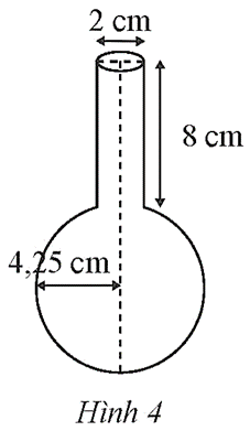 Ta coi một ống nghiệm có phần trên là hình trụ và phần dưới là hình cầu (Hình 4). Hãy tính thể tích nước cần để (ảnh 1)